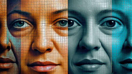Generative AI grid with face montageの素材