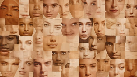 Generative AI grid with face montageの素材
