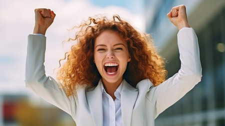 Successful image of a stunning businesswoman grinning and Generative AIの素材