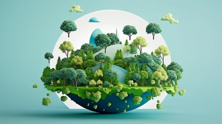 With a tropical forest backdrop, a scenario of natural forest preservation, and a canopy tree in the wild, this Earth Day environmental idea uses Generative AI.の素材