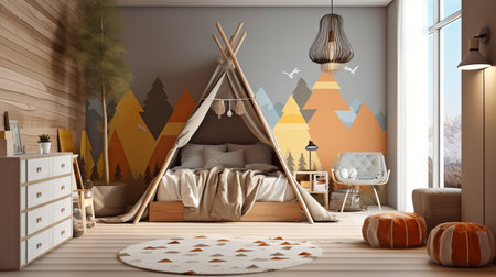 Generative AI bunk bed and teepee for kids' bedroomsの素材
