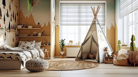 Generative AI bunk bed and teepee for kids' bedroomsの素材