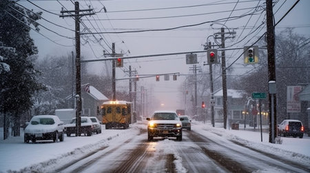 Traffic has been completely stopped by a heavy snowstorm, according to Generative AI.の素材