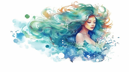 an amazing mermaid watercolour artwork, Generative AIの素材