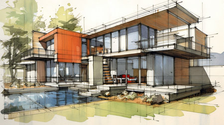 Generative AI home architectural sketchの素材