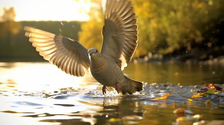 Mourning Dove Over River, Generative AIの素材