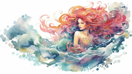 an amazing mermaid watercolour artwork, Generative AIの素材