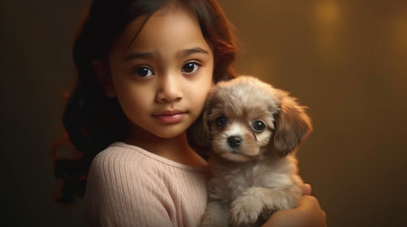 Generative AI with a young woman holding a puppyの素材