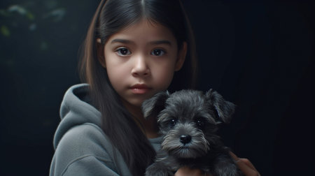 Generative AI with a young woman holding a puppyの素材