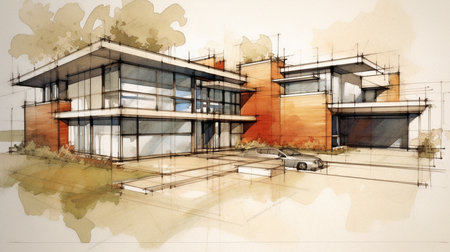 Generative AI home architectural sketchの素材