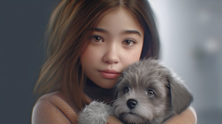 Generative AI with a young woman holding a puppyの素材