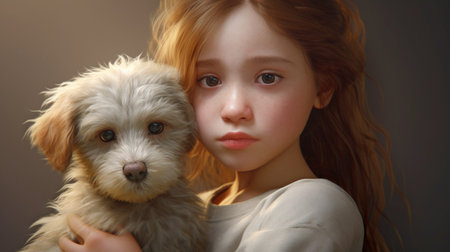 Generative AI with a young woman holding a puppyの素材