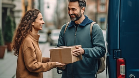 Generative AI's admirably vivacious woman greets the courierの素材