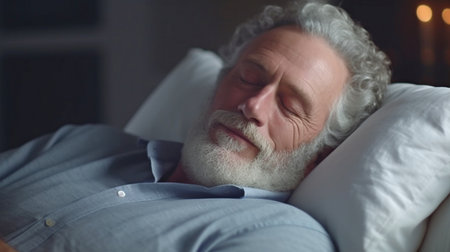 Generative AI and an elderly guy resting at homeの素材