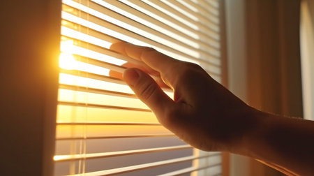 travelling by air. Window curtains being pulled down or up by hand while in flight, Generative AIの素材