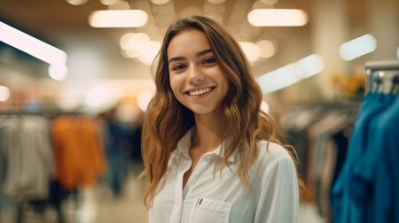 Generative AI and a young, pleasant girl shoppingの素材