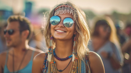 Generative AI and a stunning young woman during a festivalの素材