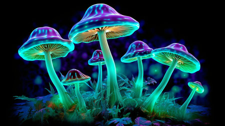 Psilocybin mushrooms, Generative AI, and Neon Psychedelicの素材