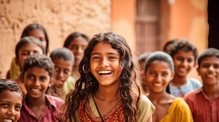 happy girl grinning and telling the group about her experience, The Generative AIの素材