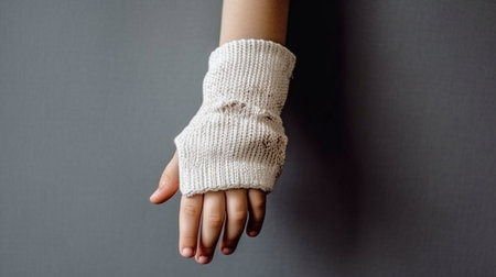 a little child with a fractured arm and a white cast. Generative AI for a child after an accidentの素材