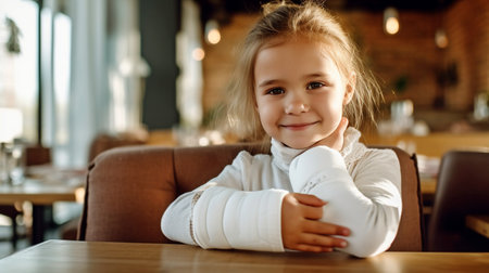 a little child with a fractured arm and a white cast. Generative AI for a child after an accidentの素材