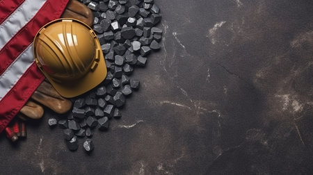 Enjoy your Labour Day. tools for construction. Wood backdrop with Generative AI copy spaceの素材