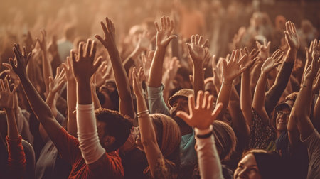 raising of hands by a group of individuals, Generative AIの素材