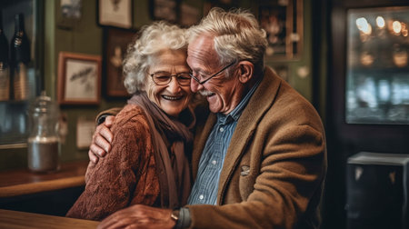 An elderly couple with glasses cuddling up to one other during a tense time The Generative AIの素材