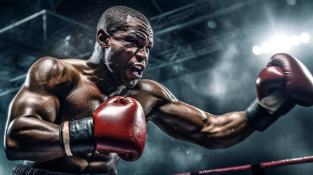 Generative AI punching a boxer on a boxing ringの素材