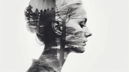 Generative AI, a double-exposure of an adult coming to terms with themselvesの素材
