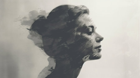 Generative AI, a double-exposure of an adult coming to terms with themselvesの素材