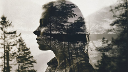 Generative AI, a double-exposure of an adult coming to terms with themselvesの素材