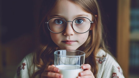 Girl holding a milk glass, Generative AIの素材