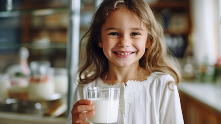 Girl holding a milk glass, Generative AIの素材