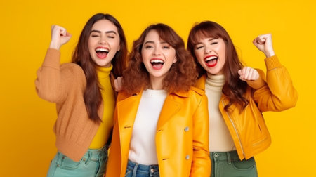 Generative AI Portrait of Three Nice Attractive Lovely Cheerful Cheerful People Celebrating Victory Triumph Having Funの素材