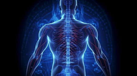 Generative AI and a Digital Man with Back Painの素材