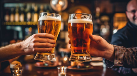 Generative AI and friends toasting beer in a pubの素材
