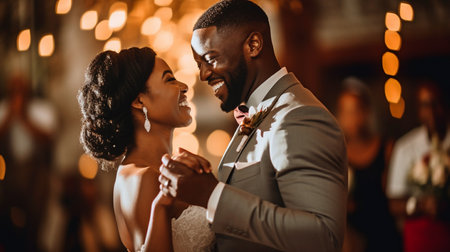 On their wedding day, a happy couple dances, using Generative AI.の素材