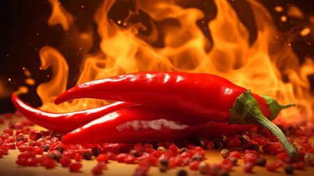 Background of a burning hot red chilli pepper using generative AIの素材