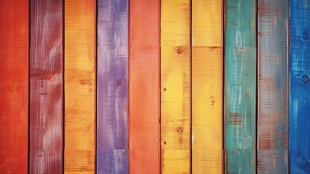Generative AI Wood Background with Vibrant Colour and Rainbow Coloured Wallの素材