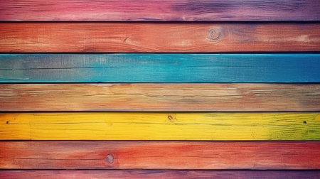 Generative AI Wood Background with Vibrant Colour and Rainbow Coloured Wallの素材