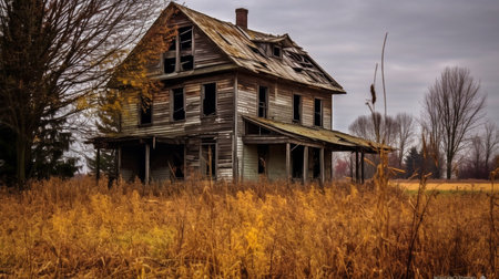 Generative AI, frightening and eerie, old, dilapidated, abandoned residenceの素材
