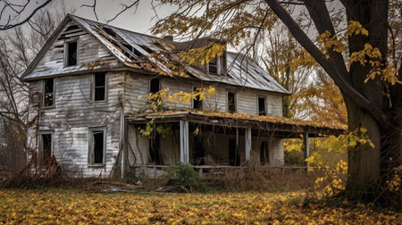 Generative AI, frightening and eerie, old, dilapidated, abandoned residenceの素材
