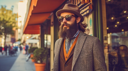 Generative AI and the hipster businessman in townの素材