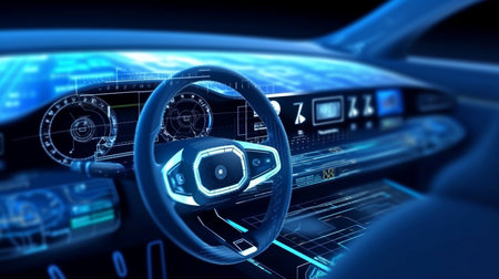 Technology-forward electric vehicle Generative AI, UI control information displayの素材