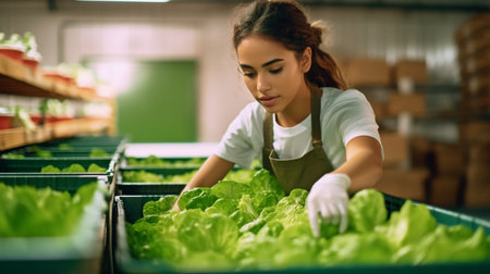 Generative AI and Focused Hispanic Worker Sorting Lineの素材