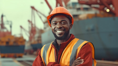 African American shipyard employee, shipping logistics, and international commercial products transportation, The Generative AIの素材