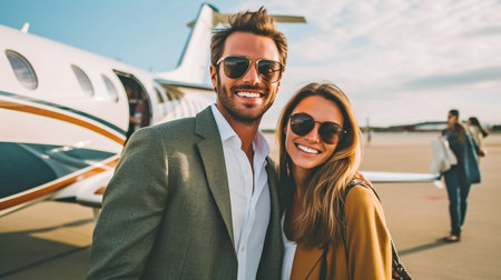 Generative AI, Happy Couple Outside Private Jetの素材