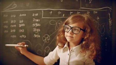 a young woman types a formula on the board., Generative AIの素材