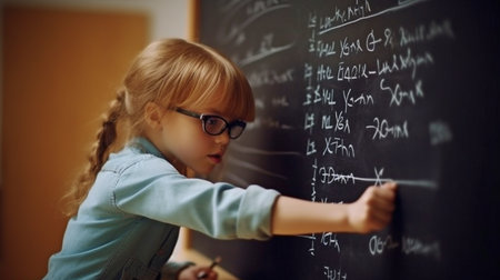 a young woman types a formula on the board., Generative AIの素材